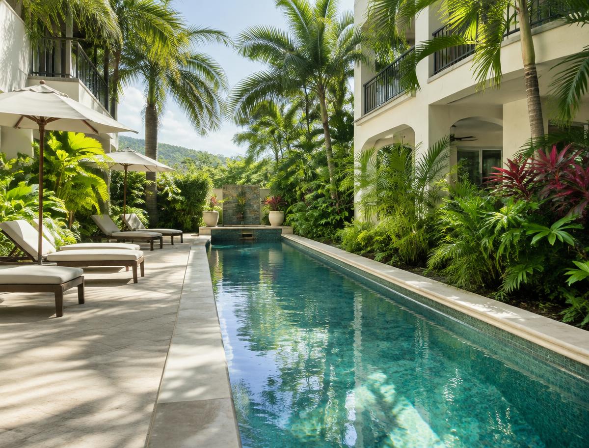 Private tropical pool courtyard